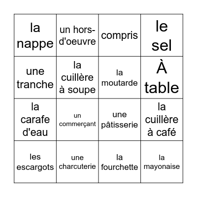 À table! Bingo Card