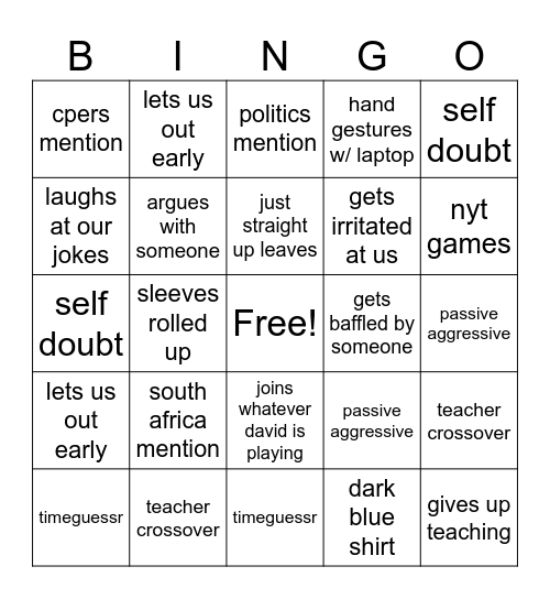 shaun ryley Bingo Card