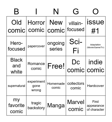 comic Bingo Card