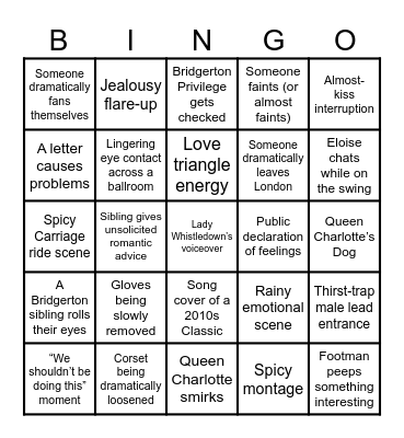 AAA’s Bridgerton Zoom Party Bingo Card