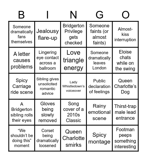 AAA’s Bridgerton Zoom Party Bingo Card