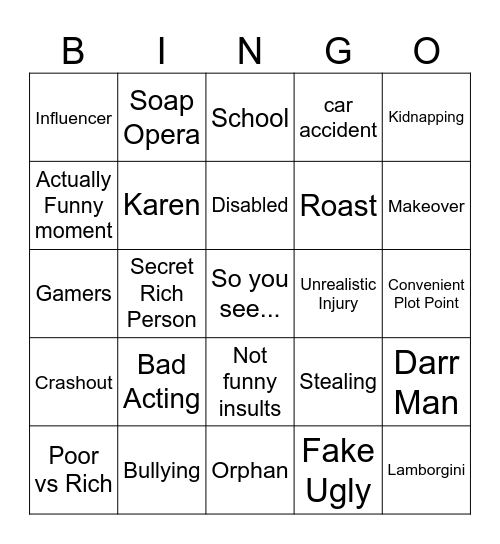 Darr Man Bingo Card