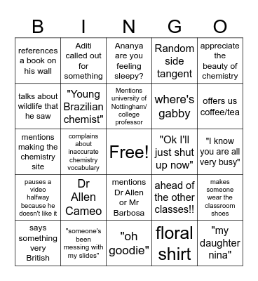 Christopher Goodman Bingo Card