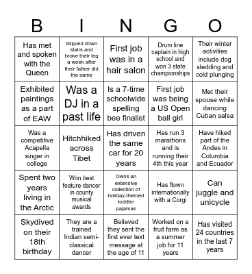 EF&S Offsite Icebreaker Bingo Card