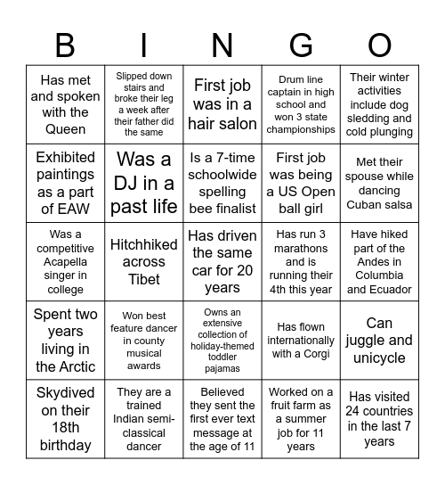 EF&S Offsite Icebreaker Bingo Card