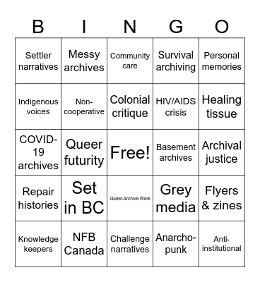 Bad Archives + Unarchived Bingo Card