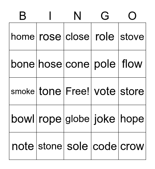 Long O Bingo Card
