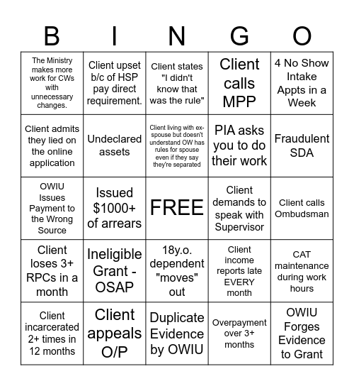 OW Bingo Card