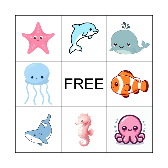 SEA ANIMALS BINGO Card