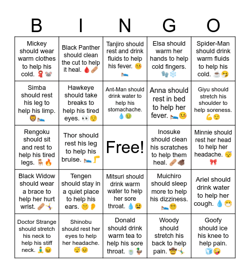 B19 L15 Hulk should stretch gently to help his back pain. 🤸‍♂️😖 Bingo Card