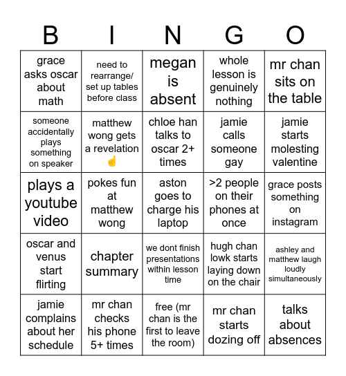 english llshl Bingo Card