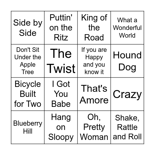 Mixed Music Bingo Card