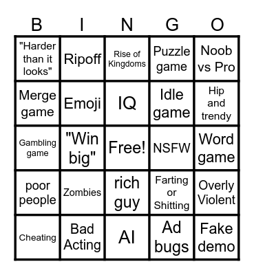 Mobile Ad Bingo Card