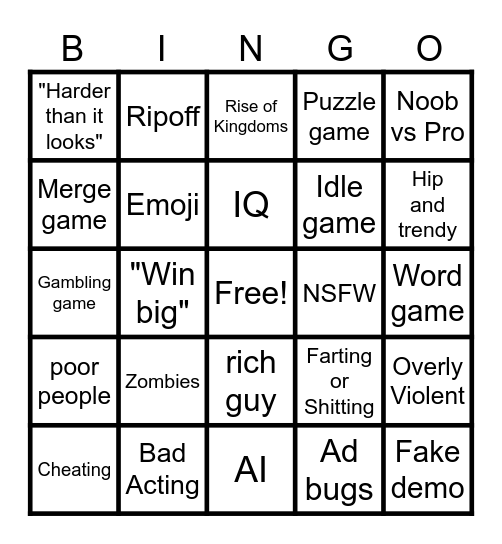 Mobile Ad Bingo Card