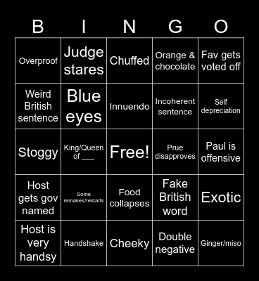Freya and friends British Baking Show Bingo Card