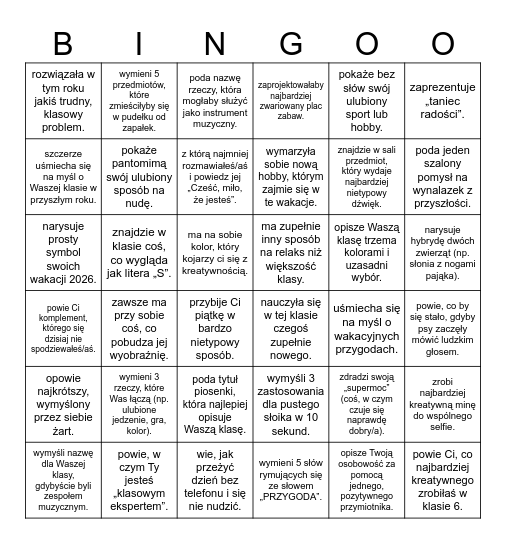 ZNAJDŹ OSOBĘ, KTÓRA... Bingo Card