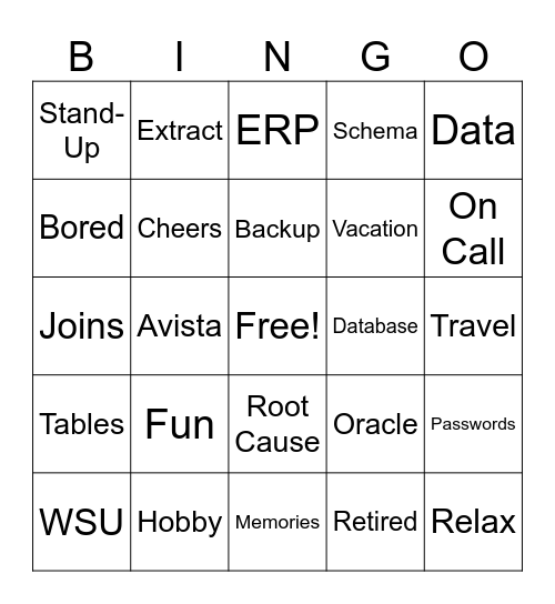 Steve's Retirement Bingo Card