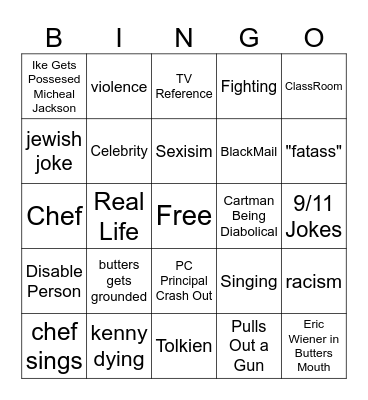 South Park Bingo Card