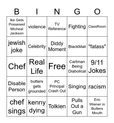 South Park Bingo Card