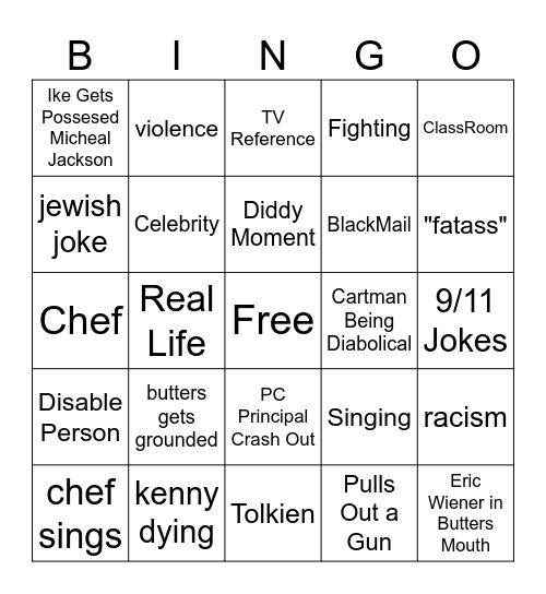 South Park Bingo Card