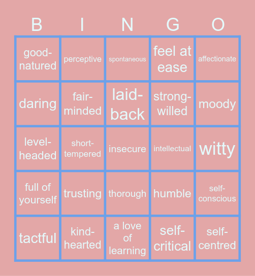 WORD STORE 2C Describing personality Bingo Card