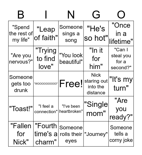 THE BACHELOR Bingo Card
