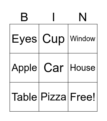 Nouns Bingo Card