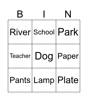 Nouns Bingo Card