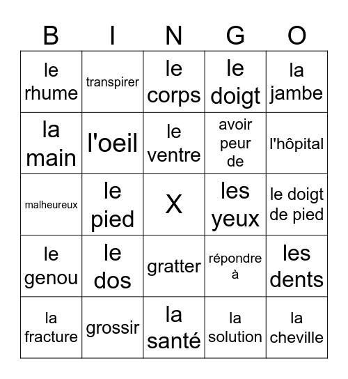 La Santé - H2 Unité 4 Appr 1+2 Bingo Card