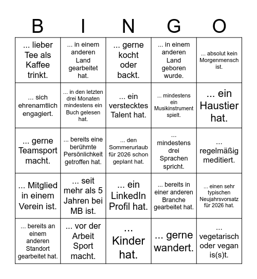 Finde eine Person, die ... Bingo Card