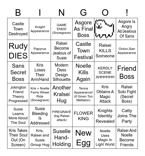 DELTARUNE Chapter 5 Predictions Bingo Card
