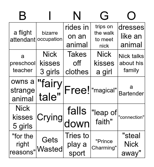 Bachelor Bingo Card
