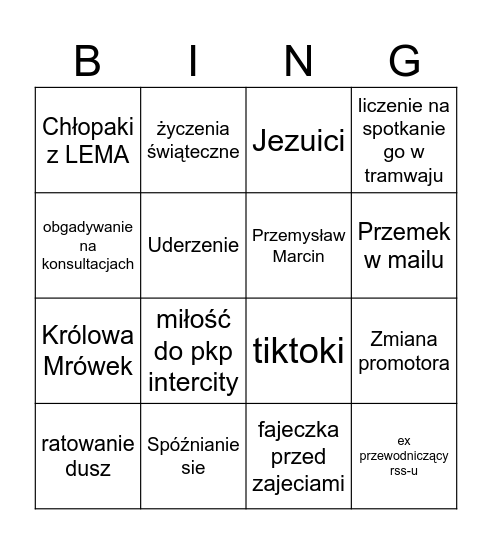 Raczyk's Bingo Card