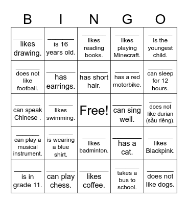 Get to Know Each Other Bingo Card