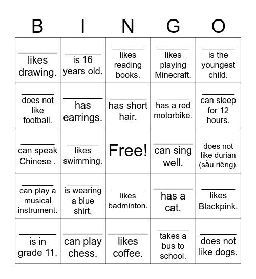 Get to Know Each Other Bingo Card