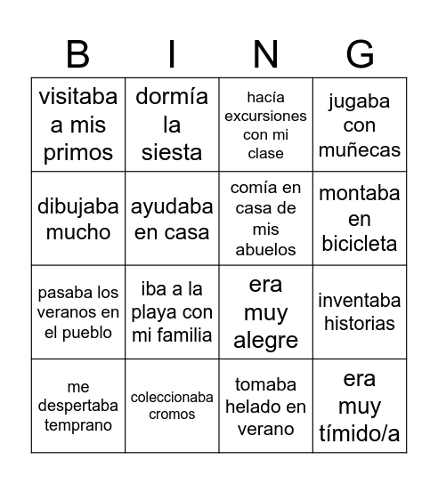 ¿Lo hacías? Bingo Card