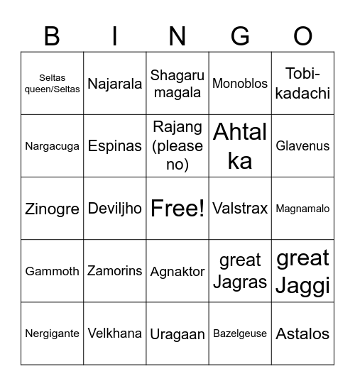 MHwilds getting wild returning monsters Bingo Card