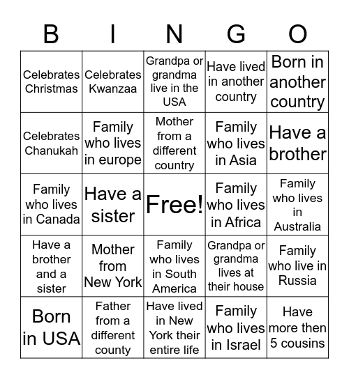 Fox Meadow Family Bingo Card