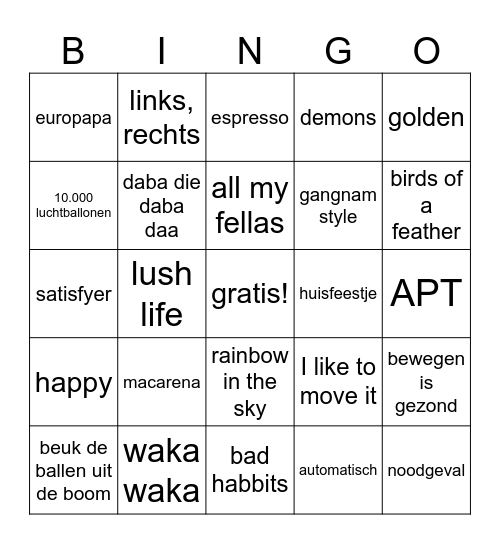 muziek bingo Card
