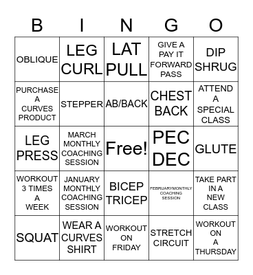 CURVES BACK TO BASICS BINGO Card