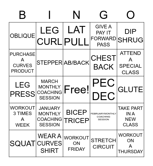 CURVES BACK TO BASICS BINGO Card