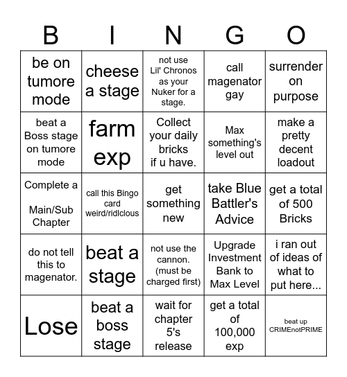 THE BATTLE BRICKS Bingo Card