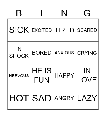 Feelings Bingo Card