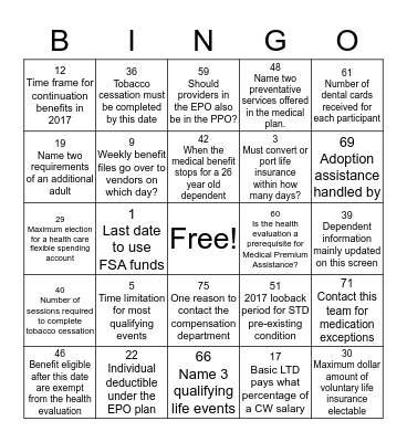 Benefit Bingo! Bingo Card