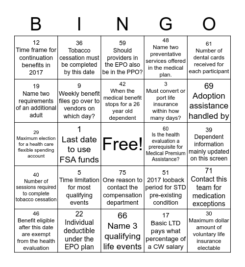 Benefit Bingo! Bingo Card