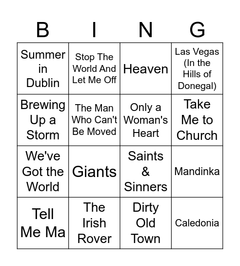 Irish Round Bingo Card