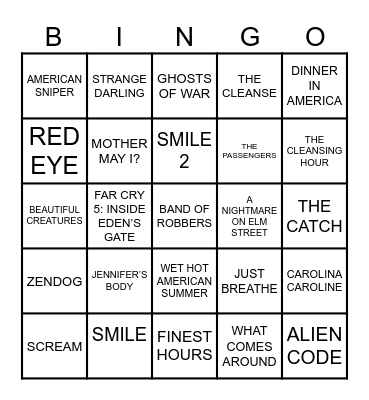 Kyle Gallner Movies Bingo Card