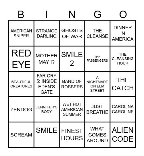 Kyle Gallner Movies Bingo Card