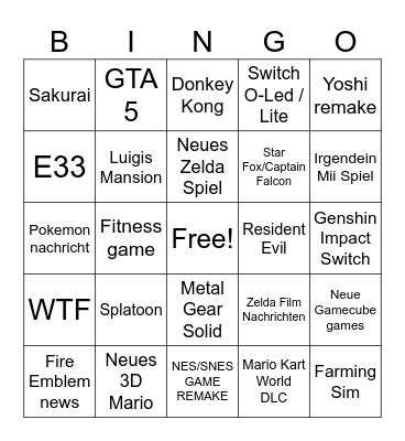 Nintendo Bingo Card