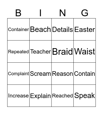 Vowel Digraph Bingo Card